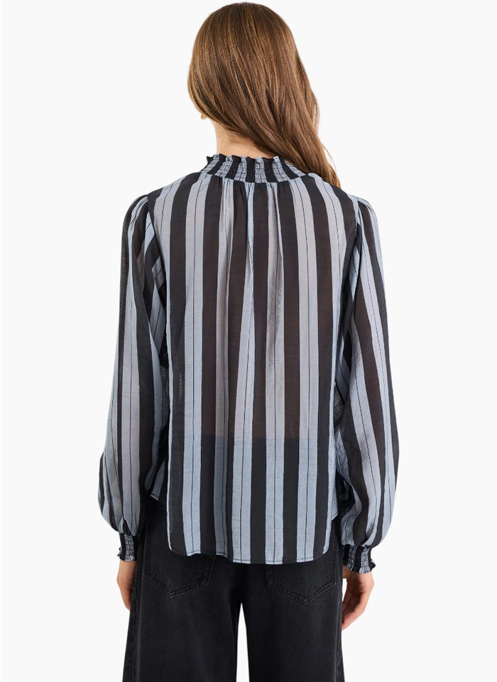 Among The Brave Embrace Grey Stripe Shirred Neck LS Top
