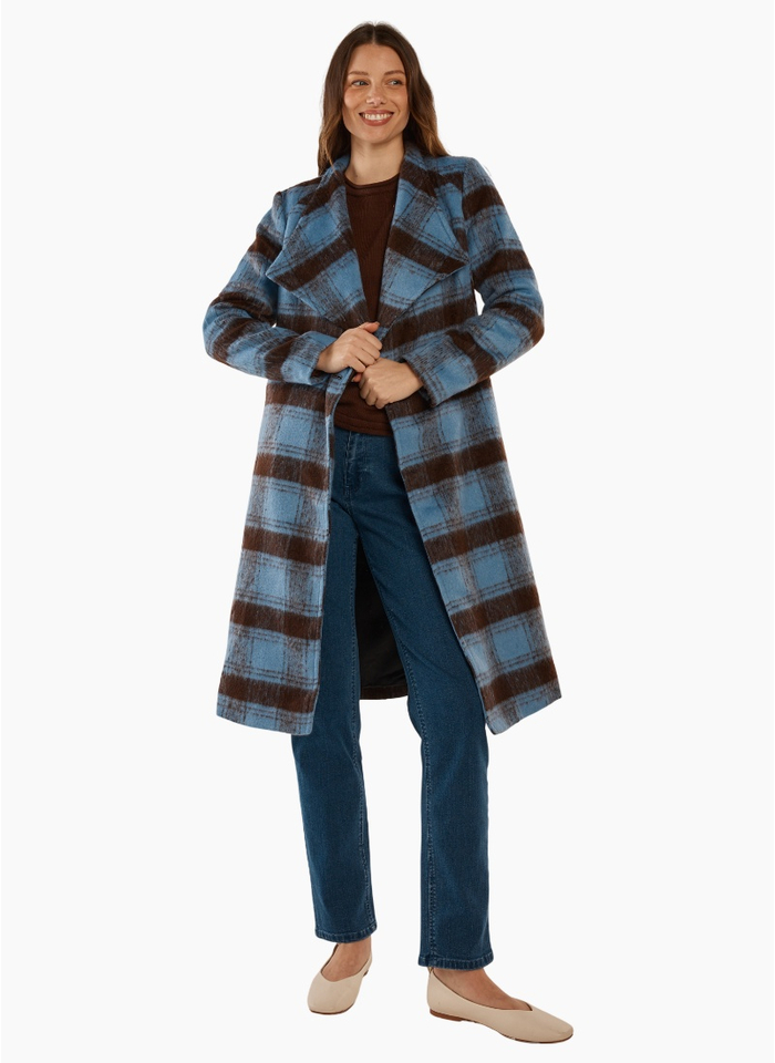 Betty Basics BRITNEY COAT-BLUE/CHOCOLATE CHECK