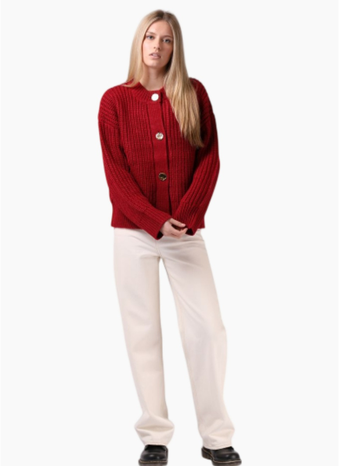RPM CHUNKY CARDIGAN RED PLUM