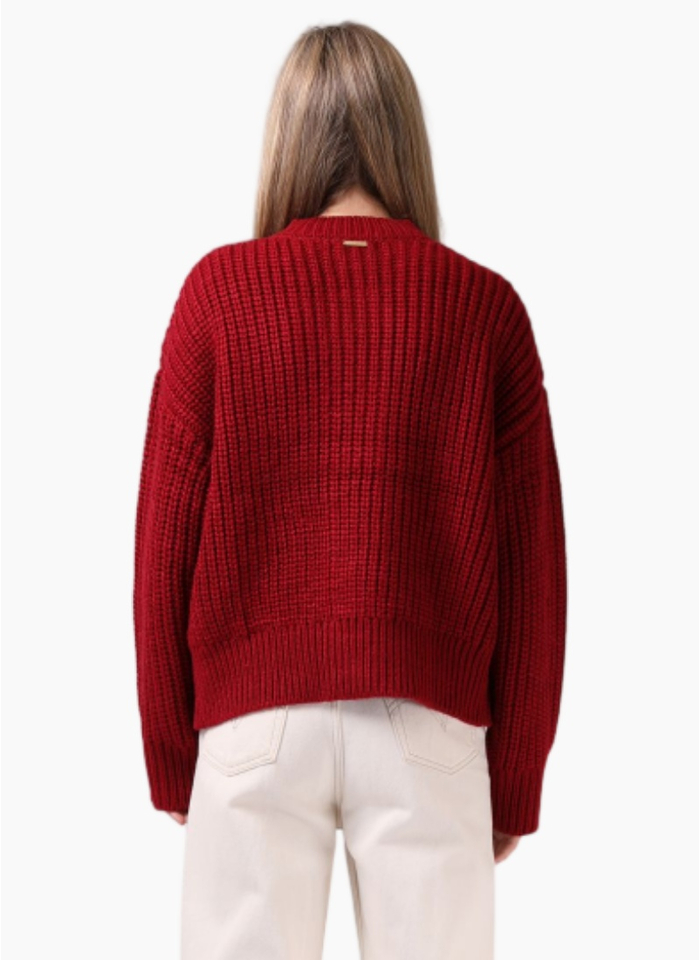 RPM CHUNKY CARDIGAN RED PLUM