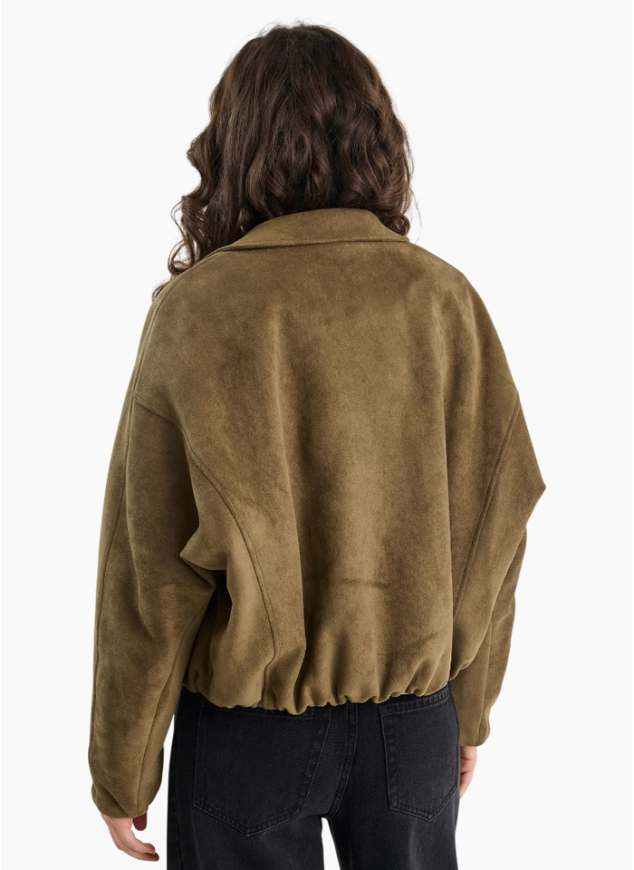 Stories Be Told Troupe Khaki Faux Suede Zip Through Bubble Hem Jacket