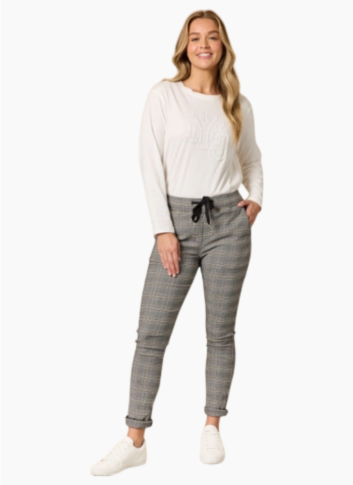 Threadz Chic Checked Pants-Natural