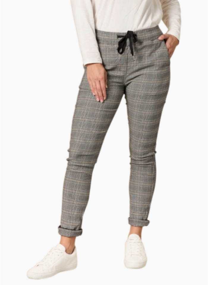 Threadz Chic Checked Pants-Natural