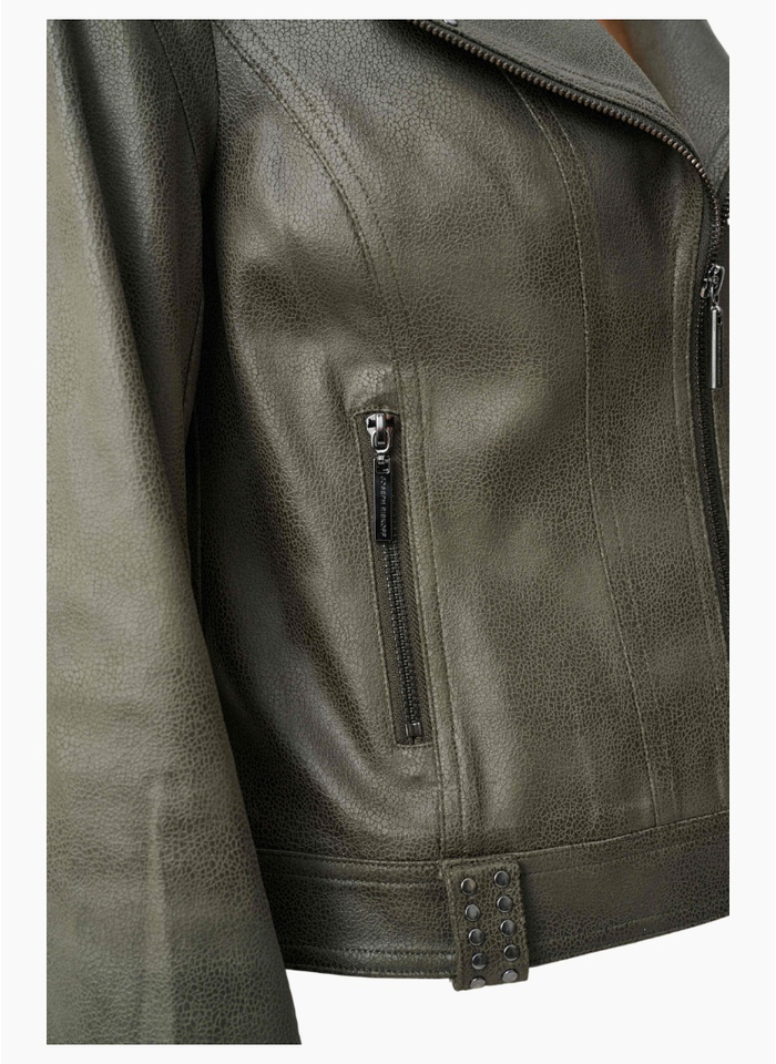 Joseph Ribkoff Foiled Faux Suede-Avocado