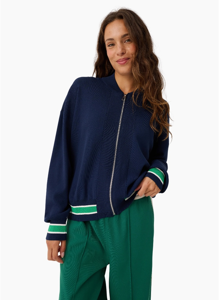 Cartel & Willow CW Brodie Knit Bomber  - Navy Stripe