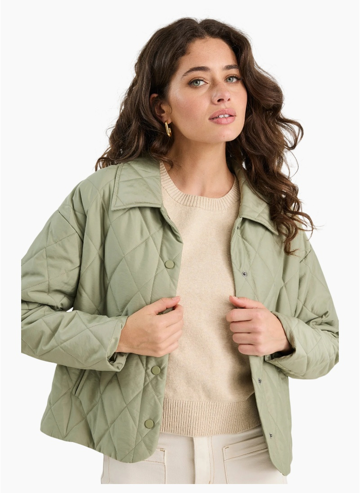 Among The Brave Absolute Soft Khaki Collared Quilted Puffer Jacket