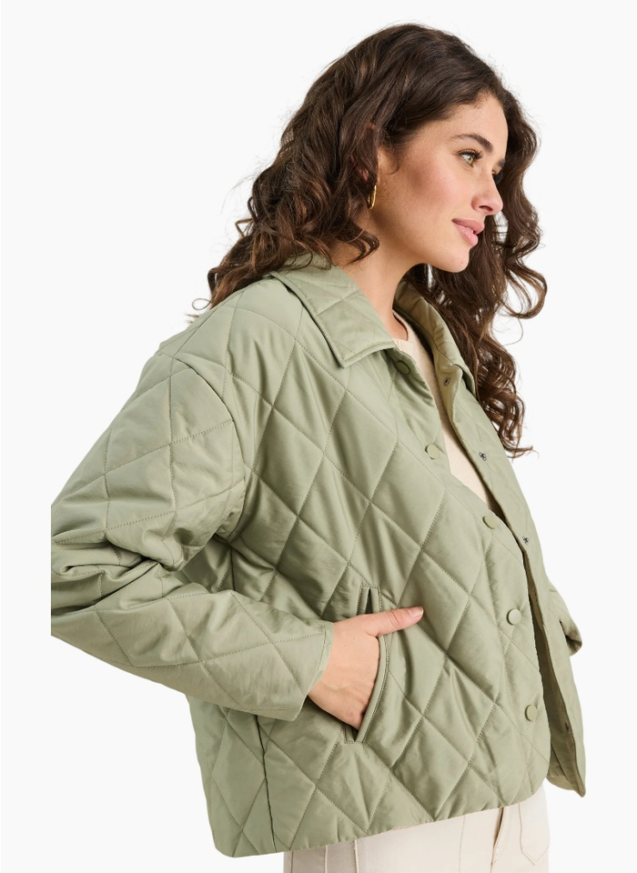Among The Brave Absolute Soft Khaki Collared Quilted Puffer Jacket