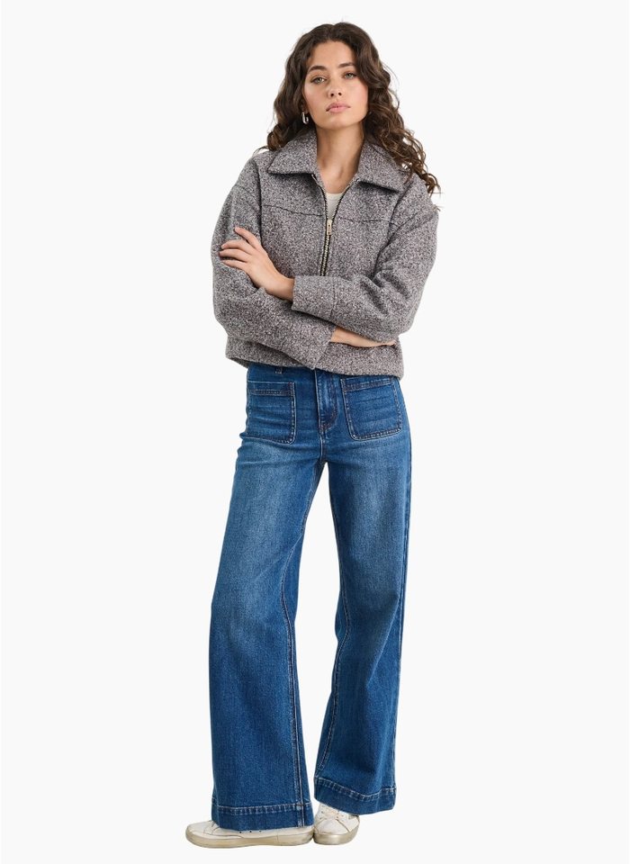 Among The Brave Dune Charcoal Boucle Zip Front Jacket