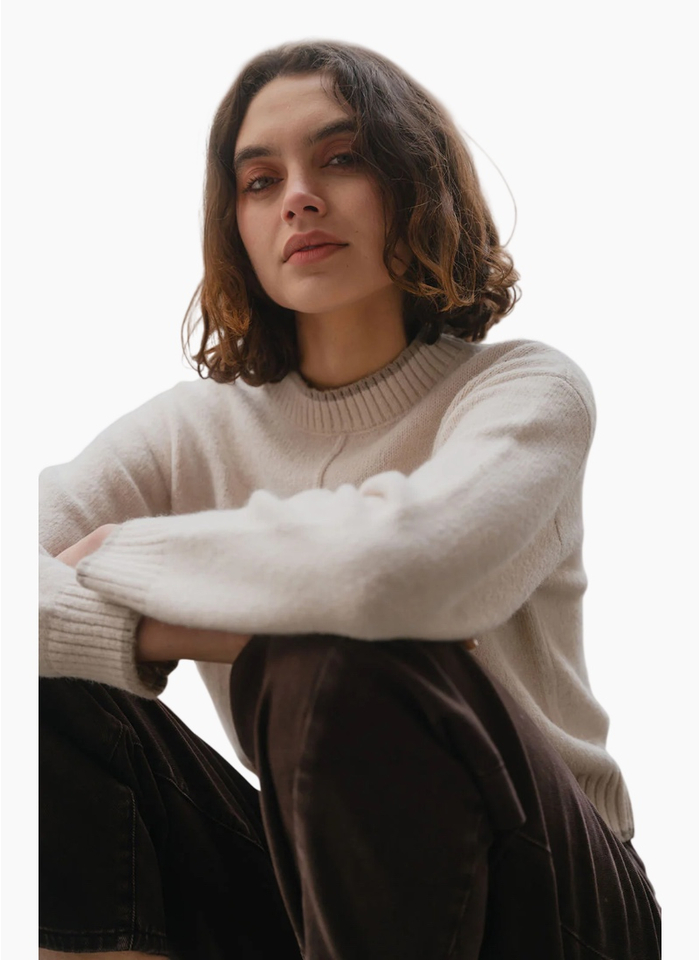 Among The Brave Edge Ivory Mock Neck Contrast Trim Jumper