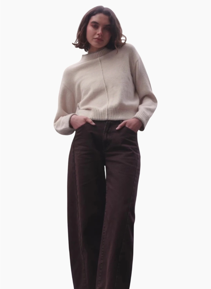 Among The Brave Edge Ivory Mock Neck Contrast Trim Jumper