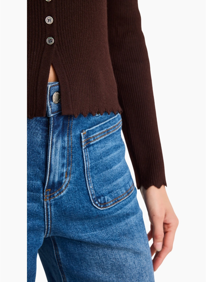 Ivy + Jack Ditto Chocolate Button Front Rib Knit Long Sleeve Top