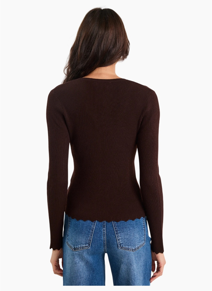 Ivy + Jack Ditto Chocolate Button Front Rib Knit Long Sleeve Top