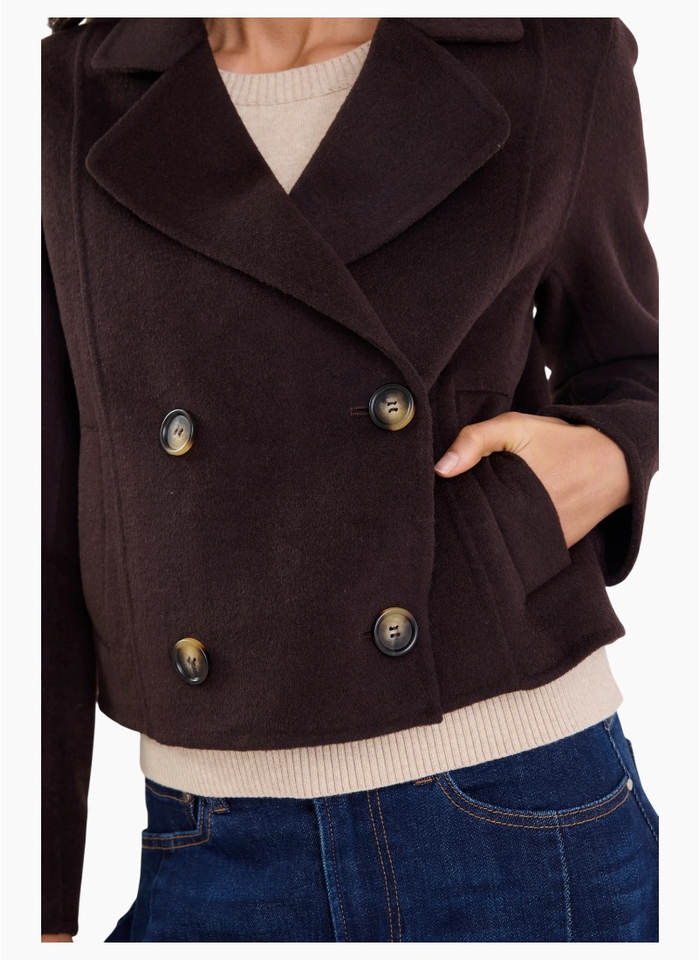 Ivy + Jack Reverie Chocolate Melton Double Breasted Peacoat