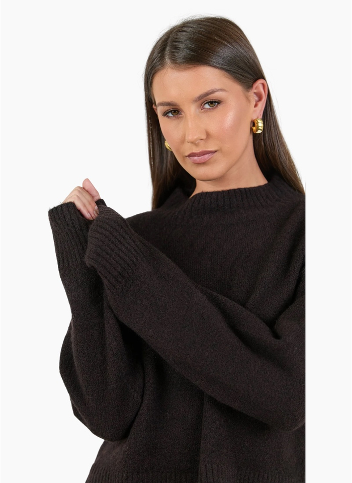 Stories Be Told Forage Chocolate Mock Neck LS Jumper