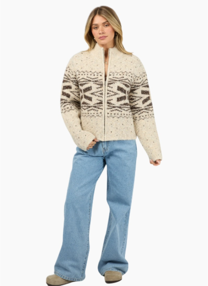 All About Eve ZOE KNIT ZIP THRU OATMEAL