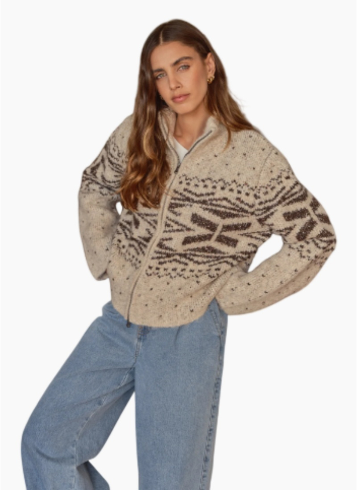 All About Eve ZOE KNIT ZIP THRU OATMEAL