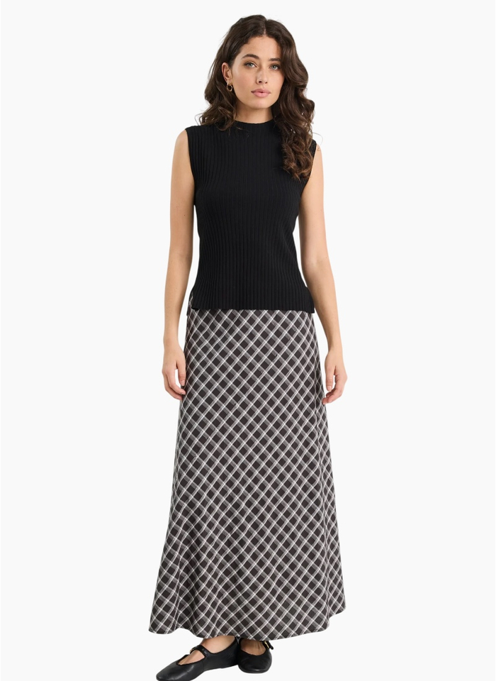 Among The Brave Soulmate Black White Check Bias Cut Skirt