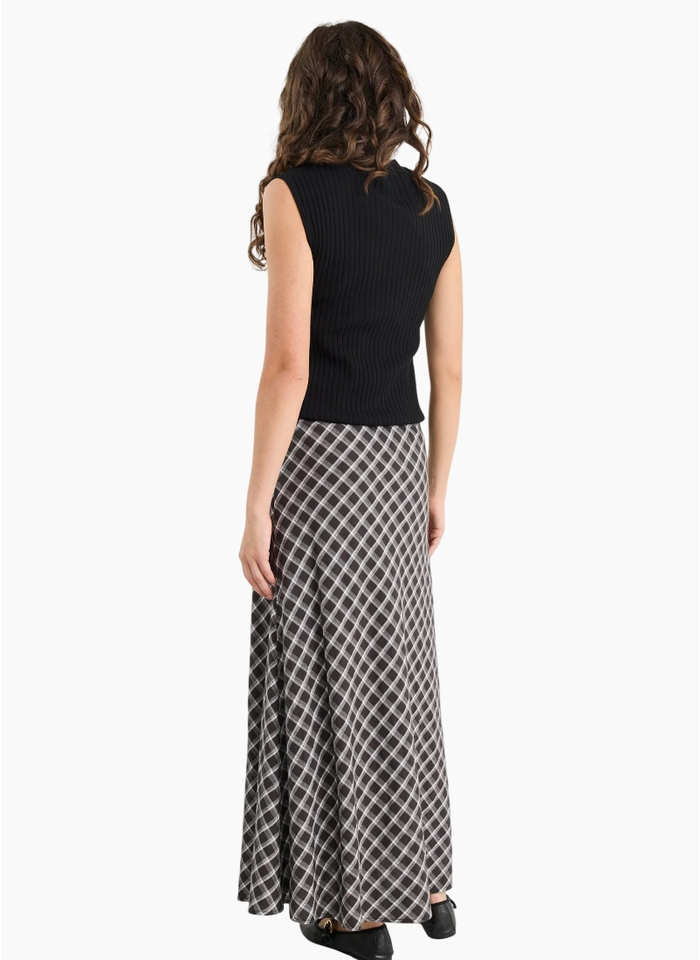 Among The Brave Soulmate Black White Check Bias Cut Skirt