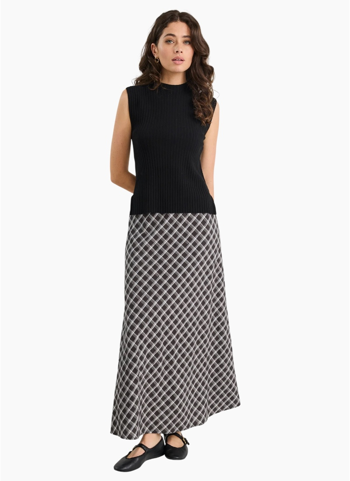Among The Brave Soulmate Black White Check Bias Cut Skirt
