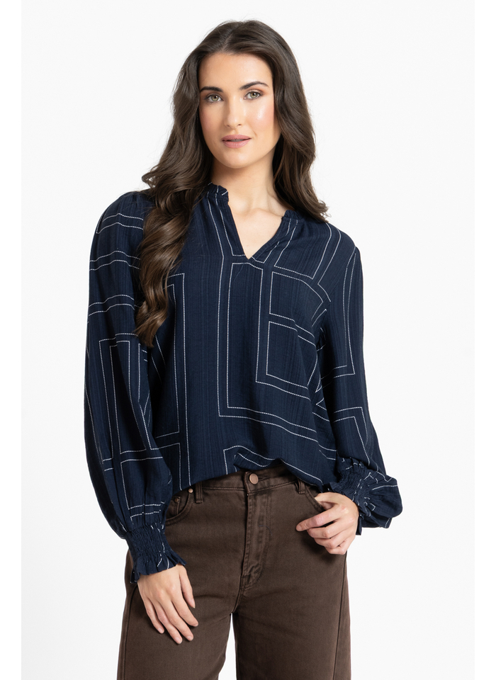 Leila + Luca Movement Blouse - Navy Geo