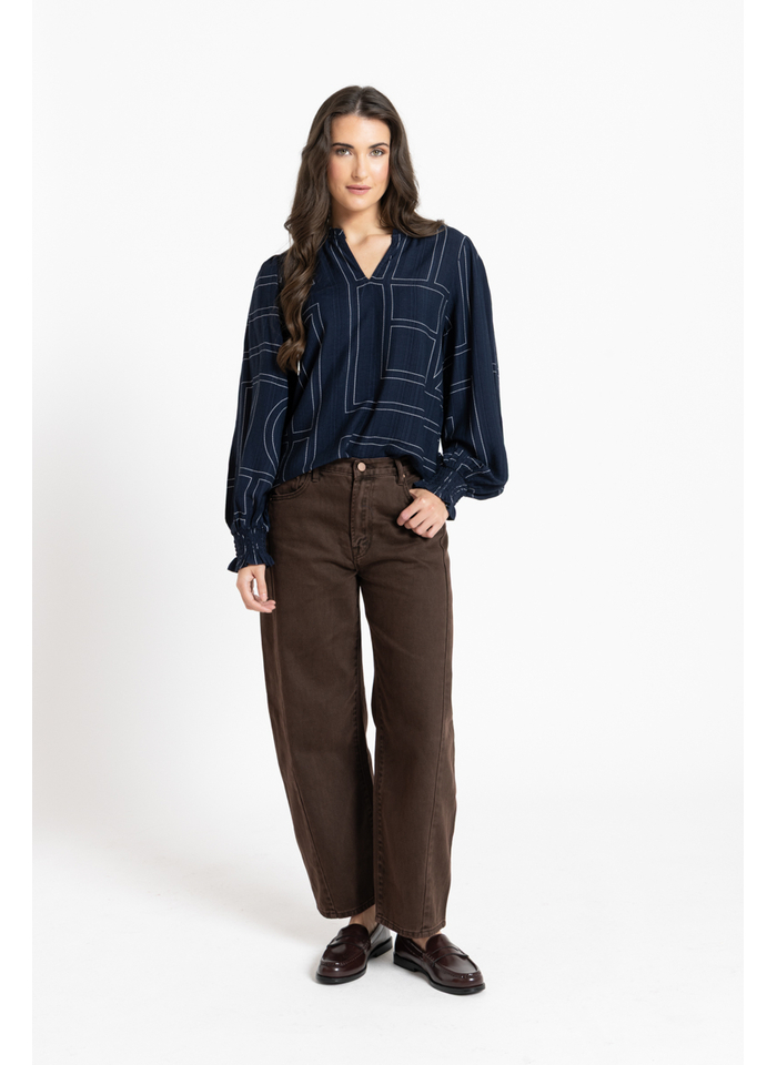Leila + Luca Movement Blouse - Navy Geo