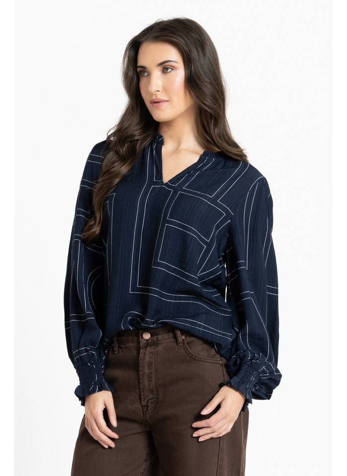 Leila + Luca Movement Blouse - Navy Geo