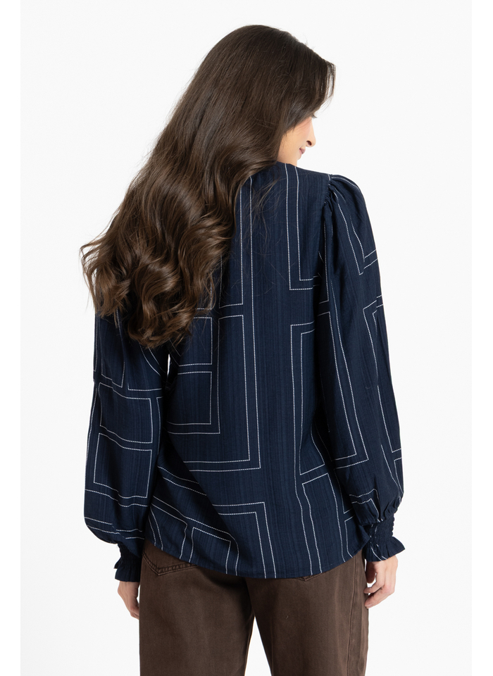 Leila + Luca Movement Blouse - Navy Geo