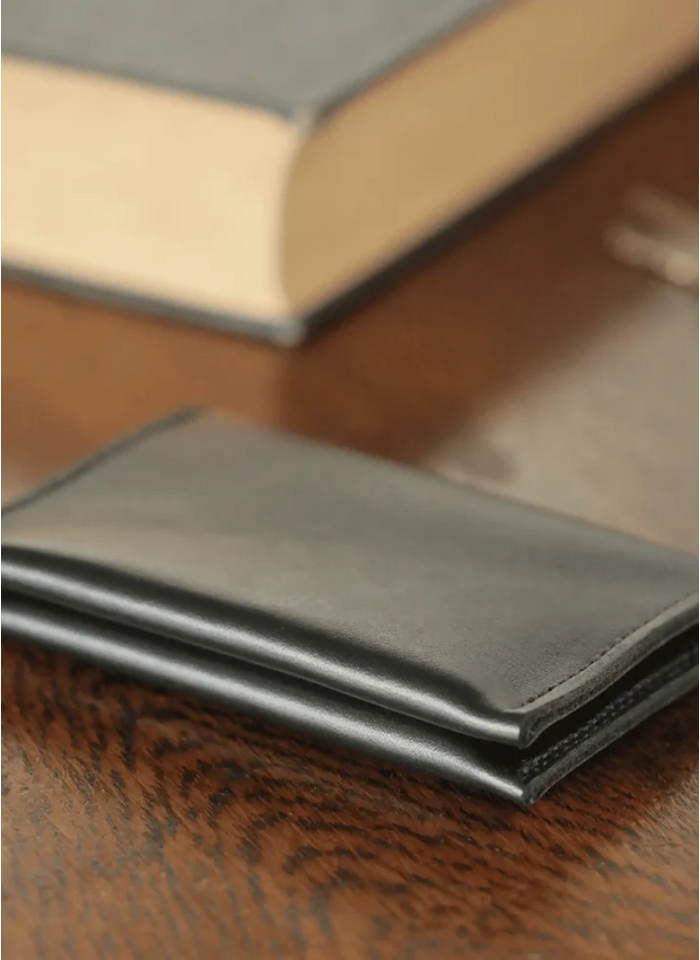 Parisian Leather Folded Card Wallet - Black