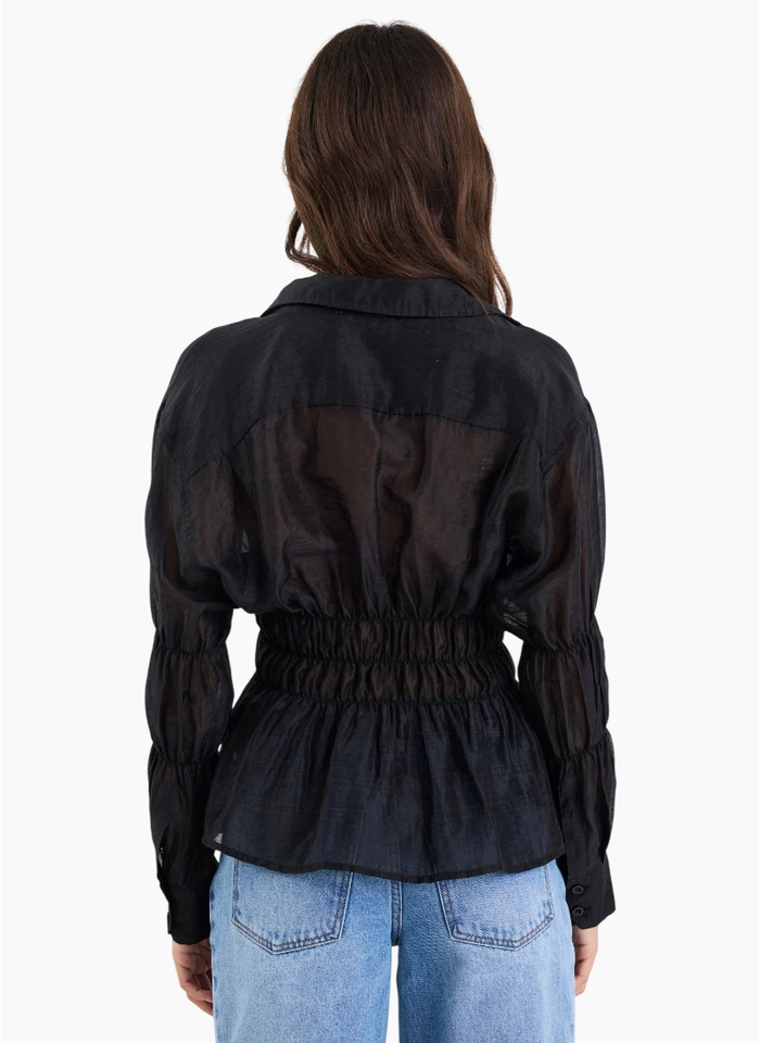 Stories Be Told Composite Black Sheer Shirred Shirt