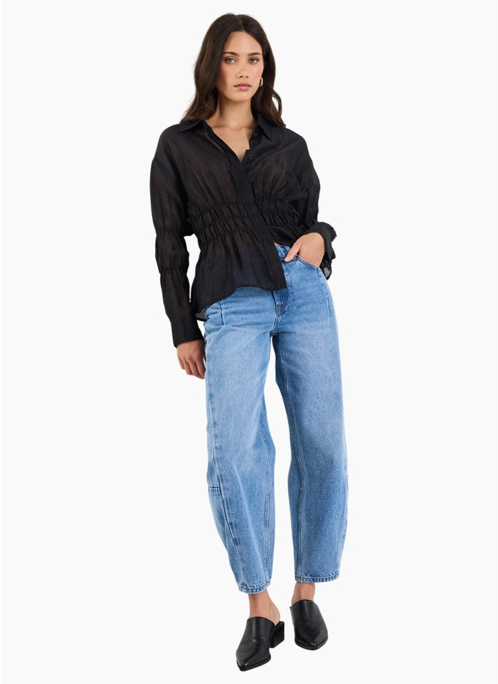 Stories Be Told Composite Black Sheer Shirred Shirt