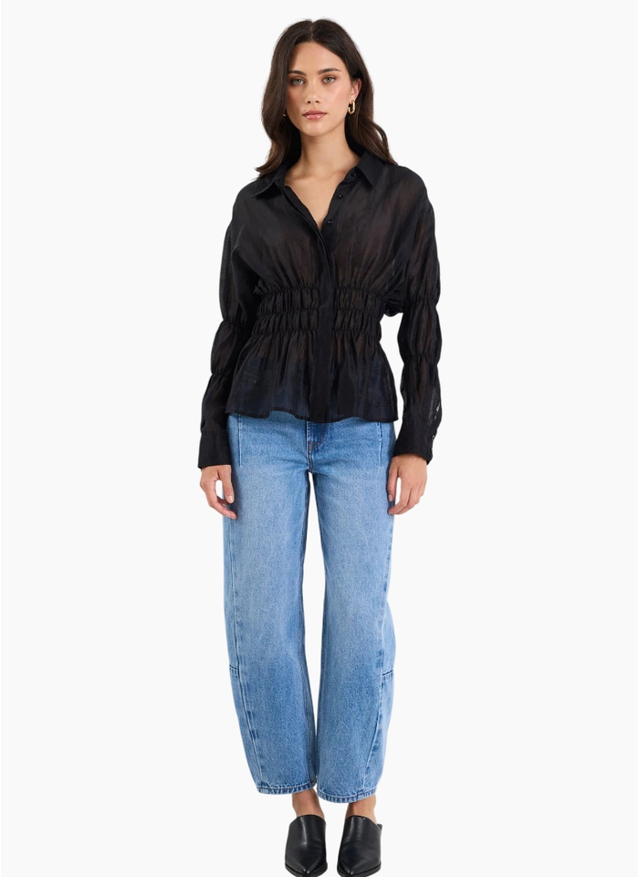 Stories Be Told Composite Black Sheer Shirred Shirt