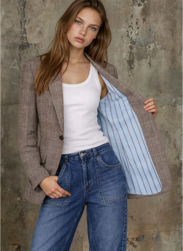 MOSS ABBEY BLAZER - Brown Plaid