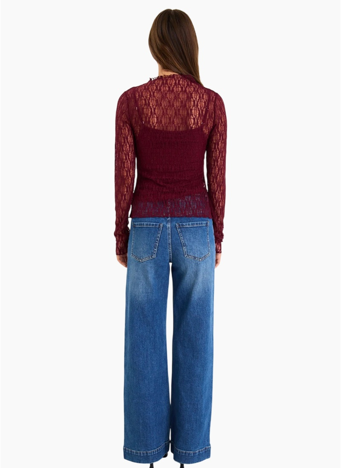 Among The Brave Giving Lace Long Sleeve Top - Burgundy