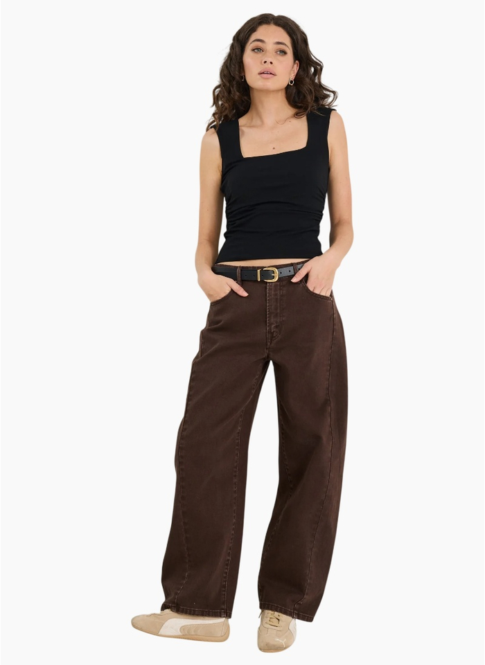 Among The Brave Varsity Chocolate Forward Seam Barrel Jeans