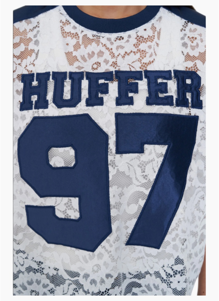 HUFFER LACE CROPPED QB JERSEY NAVY WHITE