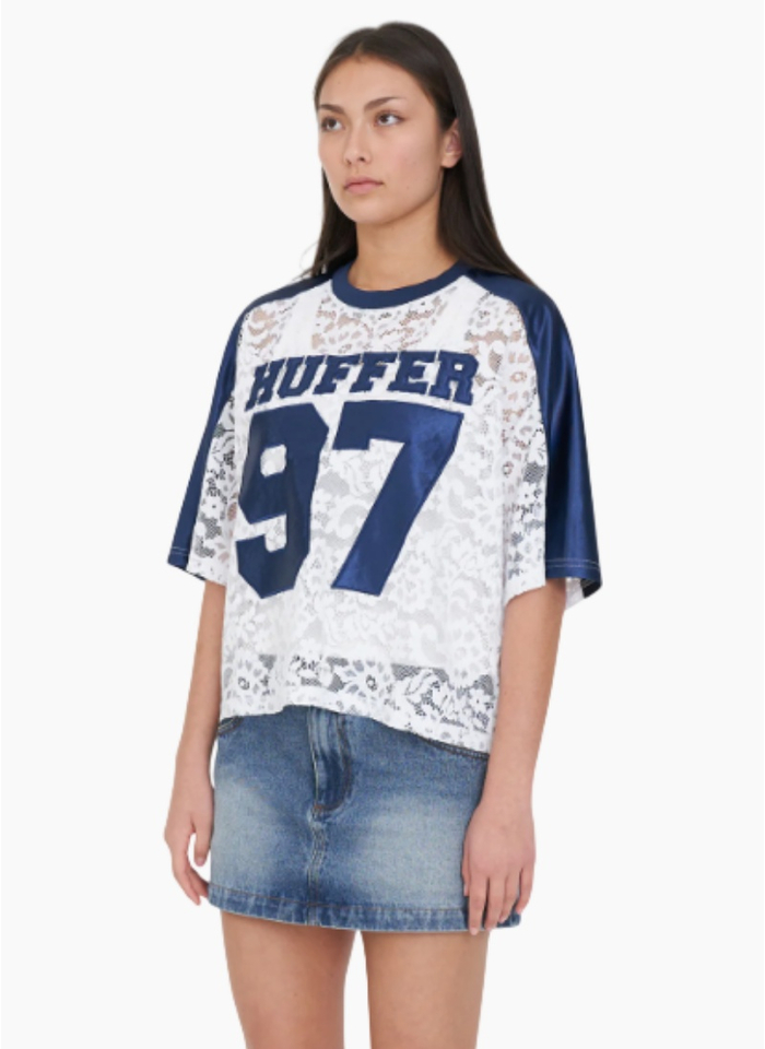 HUFFER LACE CROPPED QB JERSEY NAVY WHITE