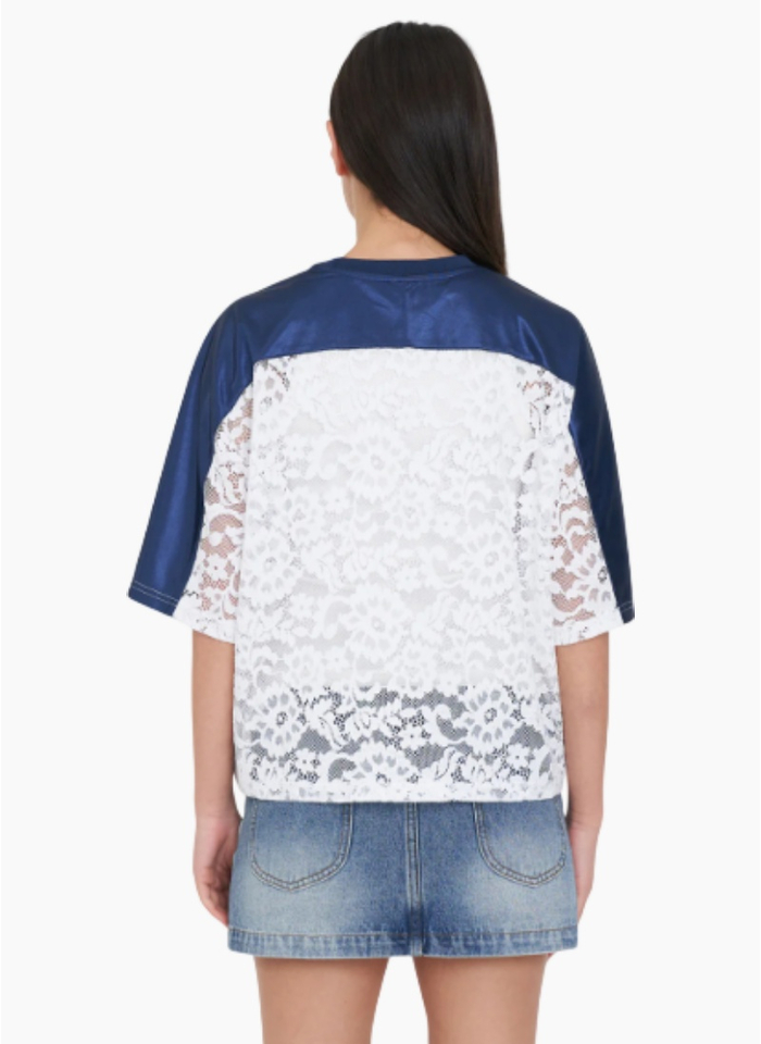 HUFFER LACE CROPPED QB JERSEY NAVY WHITE