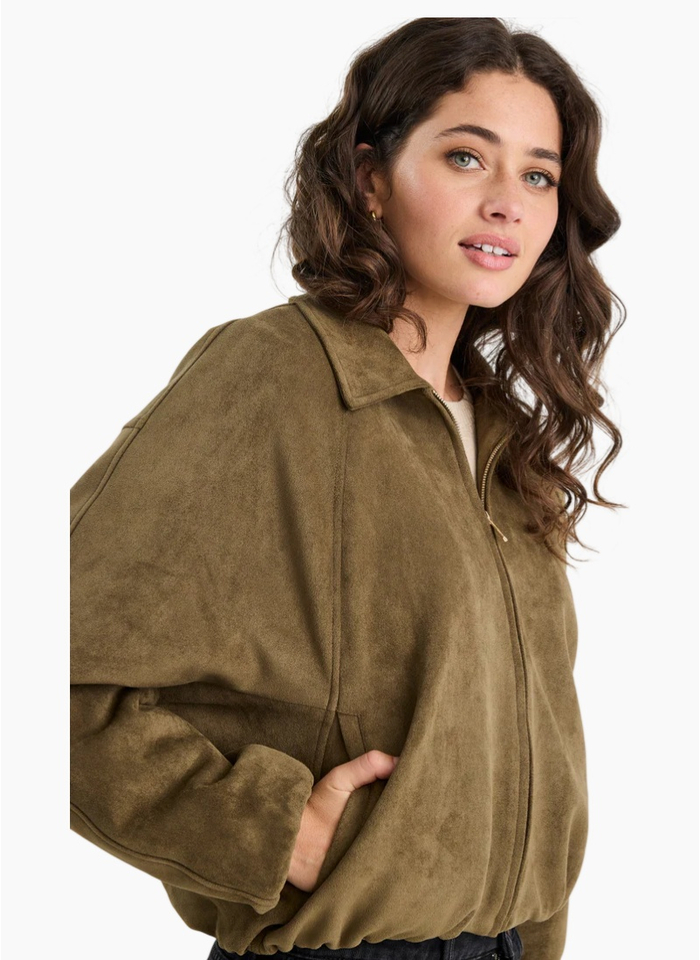 Stories Be Told Troupe Khaki Faux Bubble Hem Bomber