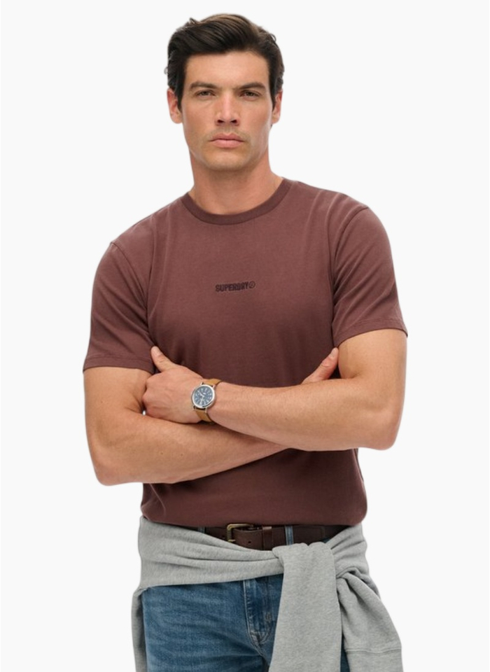 Superdry Micro Logo T Shirt Deep Mahogony Brown