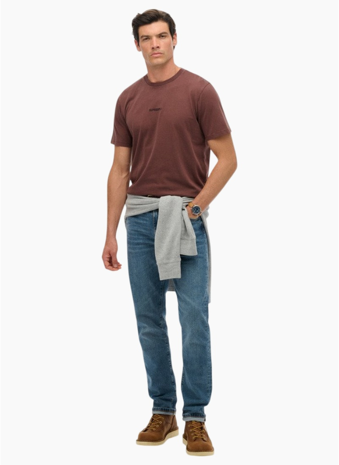 Superdry Micro Logo T Shirt Deep Mahogony Brown