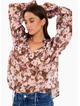 Among The Brave Odyssey Blush Chocolate Floral Shirred Neck LS Top