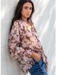 Among The Brave Odyssey Blush Chocolate Floral Shirred Neck LS Top