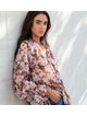 Among The Brave Odyssey Blush Chocolate Floral Shirred Neck LS Top