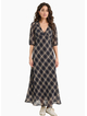 Among The Brave Amora Black Check Chiffon SS Bias Midi Dress