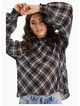 Among The Brave Embrace Black Check Chiffon Shirred Neck LS Top / Black Check Chiffon