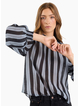 Among The Brave Embrace Grey Stripe Shirred Neck LS Top