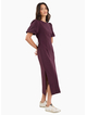 Stories Be Told Elder Plum Short Puff Sleeve Tie Midi Dress