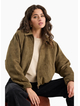 Stories Be Told Troupe Khaki Faux Suede Zip Through Bubble Hem Jacket