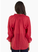Among The Brave Odyssey Red Shirred Neck Button Mid Sleeve Top