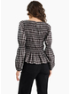 Among The Brave Required Black White Check LS Shirred Bodice Top